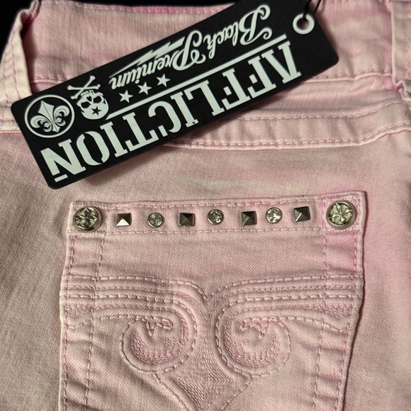 Affliction Raquel Skinny Jeans in Pink with Bedazzled Pockets - NWT! - Picture 1 of 9